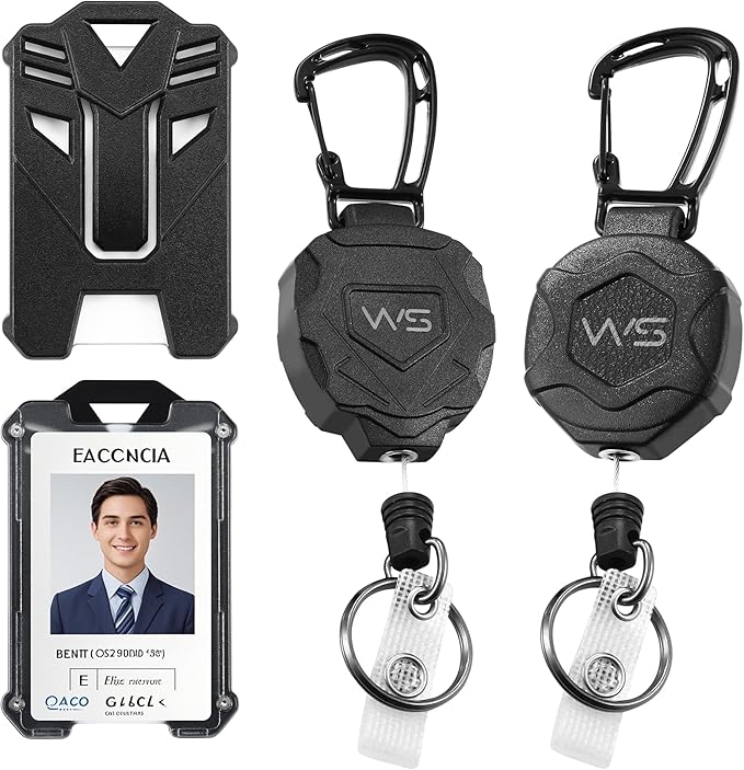 WSJSKMWQ 2-Pack Retractable Keychain, Heavy Duty Badge Reel with Id Badge Holder, Carabiner Key Chain with 31.5" Steel Retractable Cord for Work and Tactical