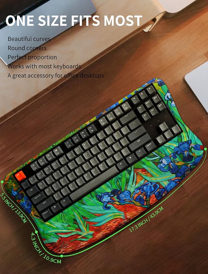 KUOSGM Ergonomic Wave Wrist Rest with Keyboard Stand, Cushioned Palm Rest, Comfortable Integrated Memory Foam for Natural Typing and Relieve Wrist Pain, Van Gogh Iris Flower