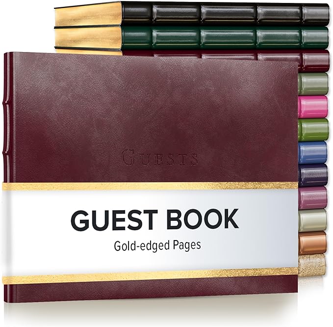 Gallery Leather Guest Book - Great for Wedding, Reception, Baby and Bridal Shower, Birthday Party and Vacation Home - 192 Lined Pages to Sign in, add Polaroid Photo - Hardcover 9x7" - Acadia Burgundy