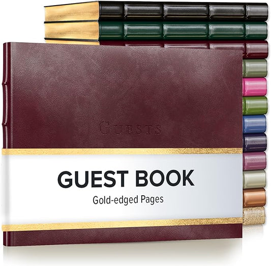 Gallery Leather Guest Book - Great for Wedding, Reception, Baby and Bridal Shower, Birthday Party and Vacation Home - 192 Lined Pages to Sign in, add Polaroid Photo - Hardcover 9x7" - Acadia Burgundy