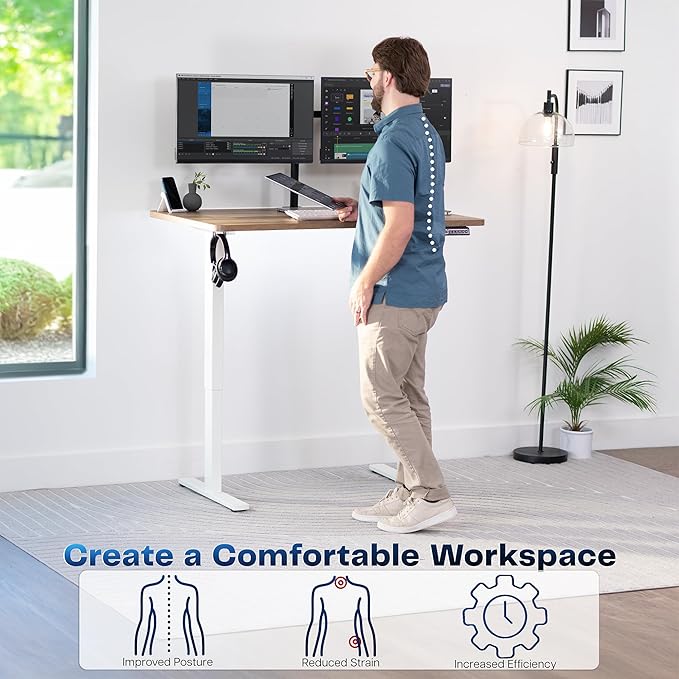VIVO Electric 48 x 30 in Standing Desk, Memory Height Adjustment, 1B Series, Holds 220 lbs, One-Piece Reclaimed Wood Top, White Frame, DESK-KIT-1W5P
