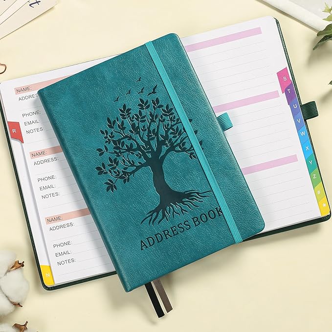 ZXHQ Address Book with Colorful Alphabetical Tabs (8.4" x 5.8") - Address Books for Seniors Hardcover Telephone and Contact Organizer, with Space for Important Website Passwords - Seagreen