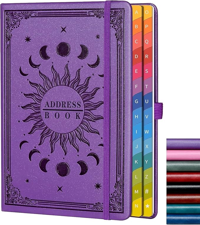 Address Book with Colorful Alphabetical Tabs (8.4" x 5.7") – Hardcover Contact Organizer for Website Passwords, Telephone, Software Licenses, and Important Information – Purple
