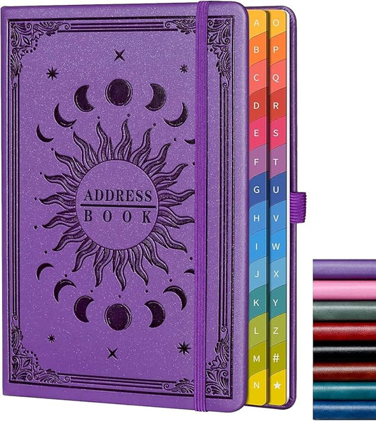 Address Book with Colorful Alphabetical Tabs (8.4" x 5.7") – Hardcover Contact Organizer for Website Passwords, Telephone, Software Licenses, and Important Information – Purple