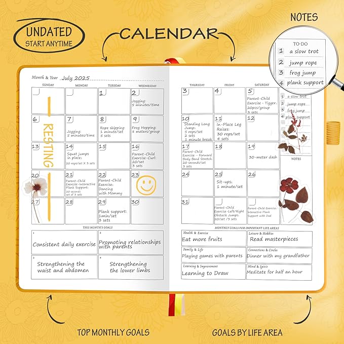 Undated Luxurious Weekly & Monthly Planner to Increase Productivity Hit Your Goals, Organizer Notebook Gratitude Journal Time Management Start Anytime, A5, Lasts 1 Year
