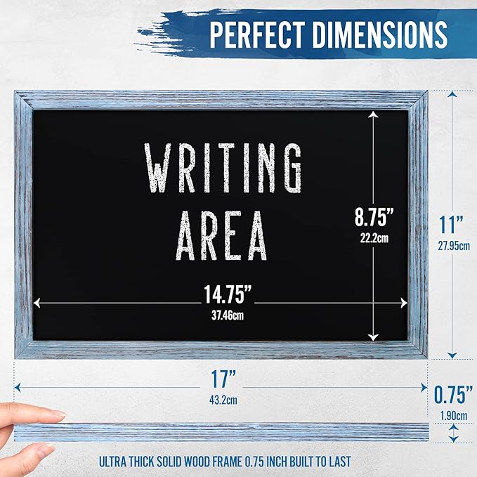 HBCY Creations 11" x 17" Rustic Blue Solid Wood Frame Wall Chalkboard, Magnetic Surface, Home Décor, Restaurant & Café Menus, Blackboard, Includes Chalk, Eraser & Hanging Hardware