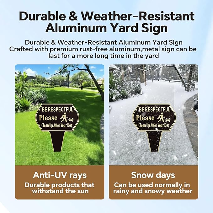 13.6"x9.6" Clean Up after Your Dog Signs Pick Up After Your dog sign with Integrated stake Double Side Printed- Be Respectful, No Dog Poop and Pee Stop Dogs from Pooping/Peeing On Your Lawn/Garden