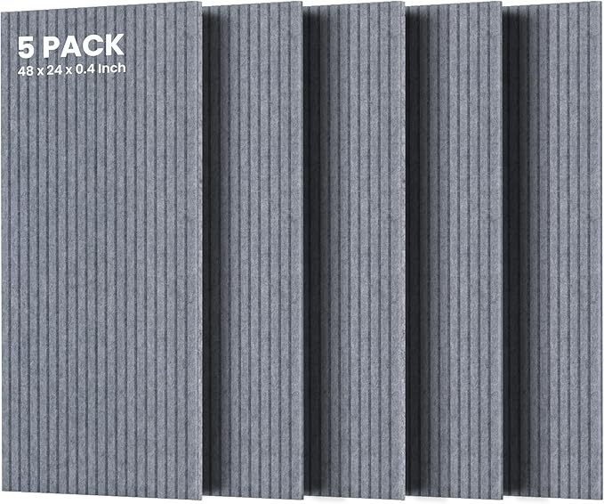 5 Pack Acoustic Panels, 48 x 24x 0.4 Inch Sound Proof Panels for Walls, Premium Wall Sound Absorbing Panels, Decorative Sound Dampening Panels for Media Room, Office and Studio,African Gray