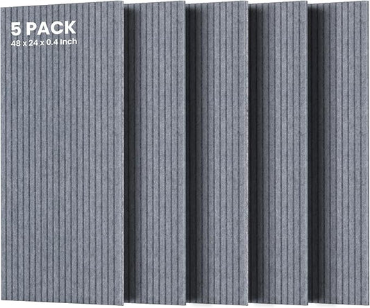 5 Pack Acoustic Panels, 48 x 24x 0.4 Inch Sound Proof Panels for Walls, Premium Wall Sound Absorbing Panels, Decorative Sound Dampening Panels for Media Room, Office and Studio,African Gray
