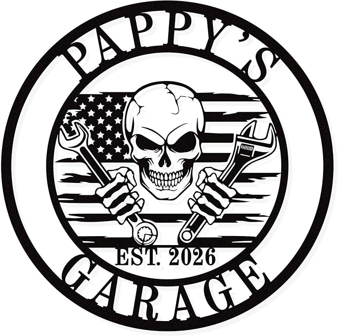 Personalized Garage Metal Sign - Custom Workshop Wall Decor for Dad, Grandpa - Vintage Man Cave Name Plate - Outdoor Metal Wall Art - Unique Birthday & Father's Day Gifts for Him, Papa