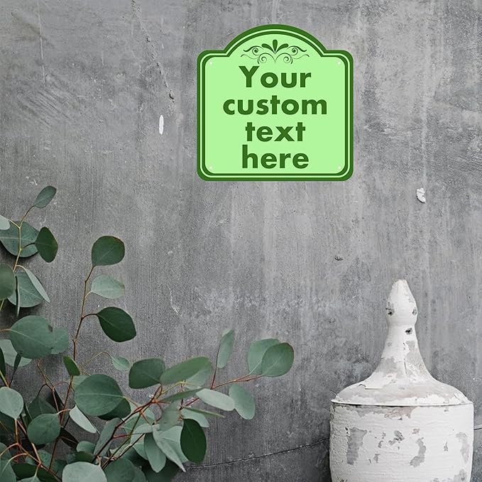 HK SIGNS Custom Aluminum Weatherproof Metal Sign, Modern Customizable, Green, 8*8 Inch, Indoor/Outdoor, Versatile Mount