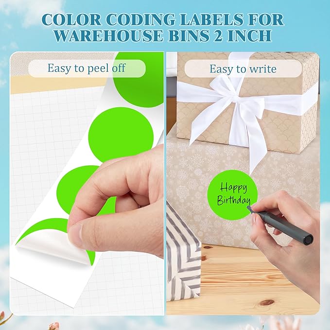 2 Inch Round Color Coding Labels (500 Count) - Light Green Dot Stickers Circle Labels with Dispenser Box for Warehouse, Filing, Industrial, Office Organization
