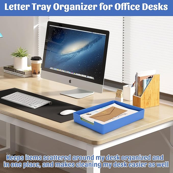 AZFUNN Letter-Size Tray Desk Letter Tray Paper Tray, Sturdy Heavy-Duty Plastic Printer Paper Tray, Single-Tier Stackable File Storage Organizer for Office Home (1, Blue)