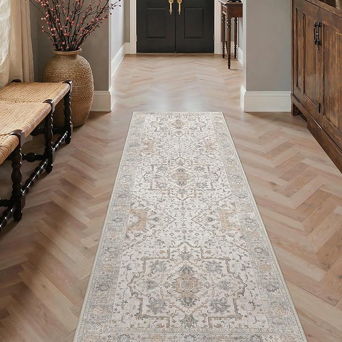 GENIMO Runner Rug 2'6"x8 Machine Washable Non Slip Vintage Hallway Runner Rug, Low Pile Lightweight Rugs for Indoor Entryway, Hallway, Kitchen and Corridor