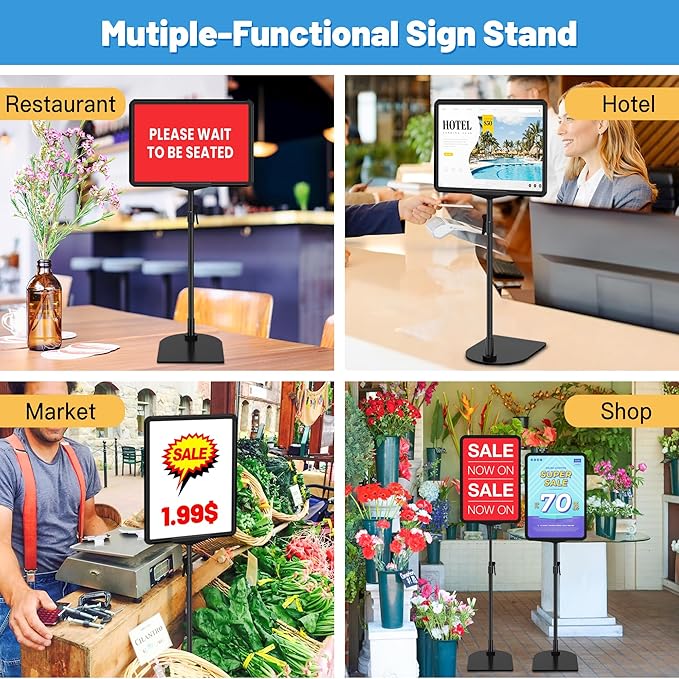 VAIIGO Sign Holder Stand 8.5 x 11, Adjustable Poster Stand for Table Top & Floor, Signage Display Stands, Floor Standing Sign Holder for Advertisement, Tradeshow, Store, Business, 2 Pack