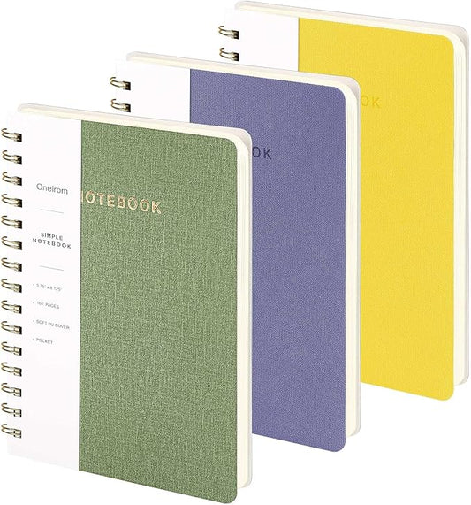 Spiral Notebook-5.75" x 8.125" College Ruled Journal with Inner Pockets and 160 Pages,PU Leather Cover Business Journal, Twin-Wire Binding Notebook Perfect for Office & Home School Supplies 3 pack ArmyGreen/Violet/LightYellow