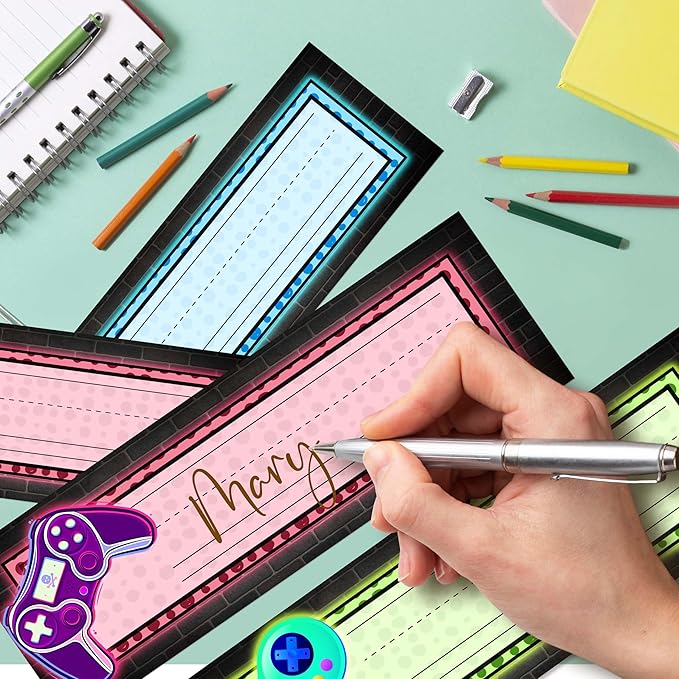 30 Name Tags for Classroom Cubbies, 3x9 in Video Game Name Plates for Desks, Classroom Must Haves for Teachers Elementary - A10