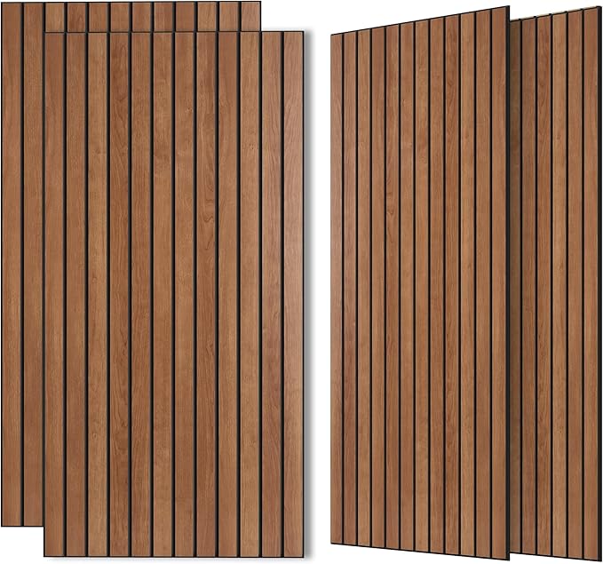 AUTORIFIC Wood Veneer Acoustic Panels, 4 Pack 47.2”x23.6” Sound Panels, Decorative Large Wood Panels for Wall, for Office,Home Theater,Studio,Living Room, Cherry(Mitred)