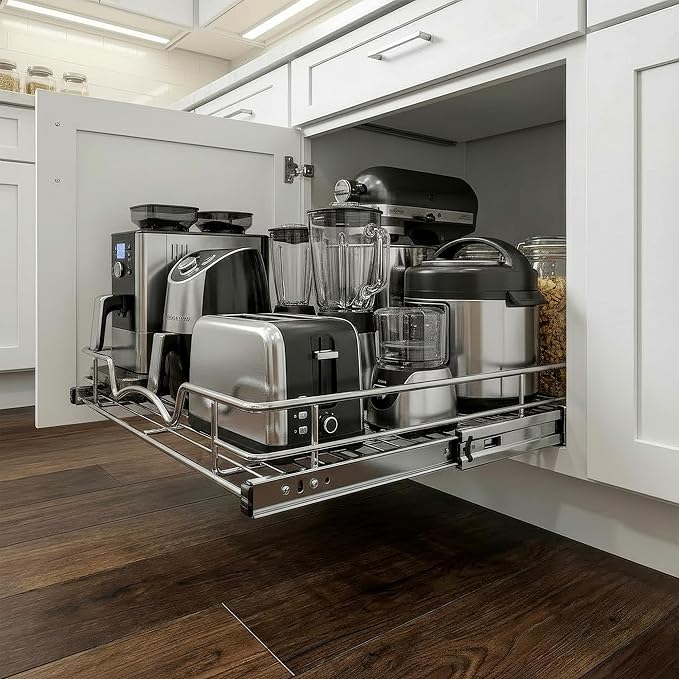 HOLD N' STORAGE Pull Out Cabinet Organizer, Heavy Duty-w/Lifetime Limited Warranty -11”W x 17”D-Requires At Least 12-1/4” Cabinet Opening, Steel Metal Cabinet Drawers Slide Out, Chrome Finish