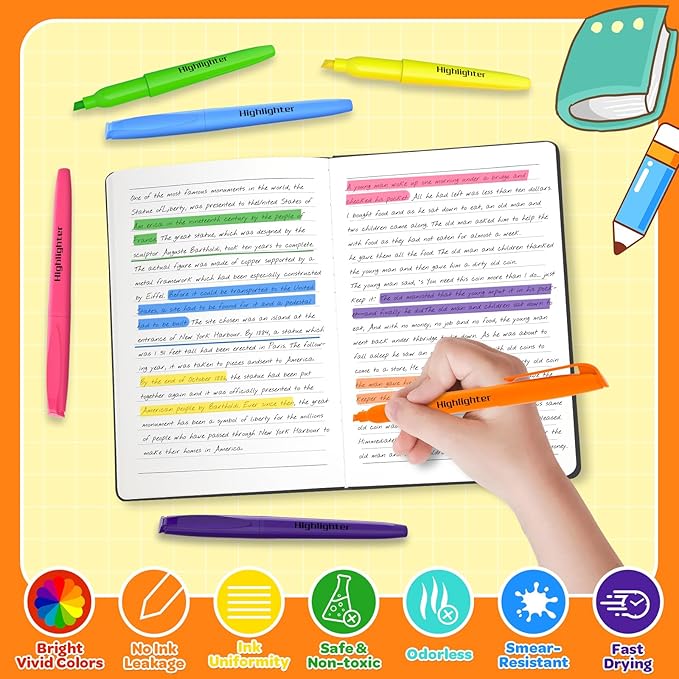 JSDOOGOO 150 Pack Highlighters Assorted Colors Bulk - Chisel Tip No Bleed Dry-Quickly Markers Set for Office Classroom Supplies, Back to School Gifts for Students Teachers