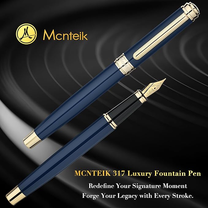 MCNTEIK 317 Fountain Pen,Stunning Luxury Piano Lacquer,18K Gilded Nib(Fine),Gorgeous 24K Gold Finish, Ink Converter,Best Gift for Men&Women-Elegant,Executive,Nice Pens for Writing, BU-F
