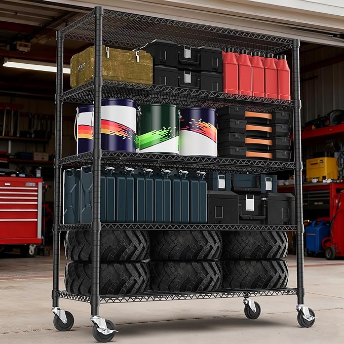 M MZG 5 Tiers Shelf 3300 lbs Steel Storage Shelving Utility Shelving Unit Steel Organizer Wire Rack for Home,Kitchen,Office,Garage Black 23.6" D x 53.1" W x 73.6" H