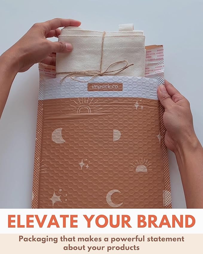 Bubble Mailers 8.5 x 12 Inch- 100 pack Biodegradable Shipping Bags for Clothes - Impack Self-Seal Protective Thick Mailing Envelope for Accessories & Clothing - Celestial Tan