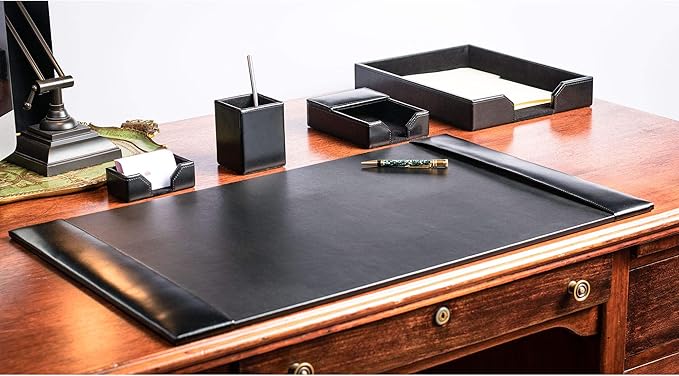 DACASSO Black Bonded Leather 5-Piece Desk Set