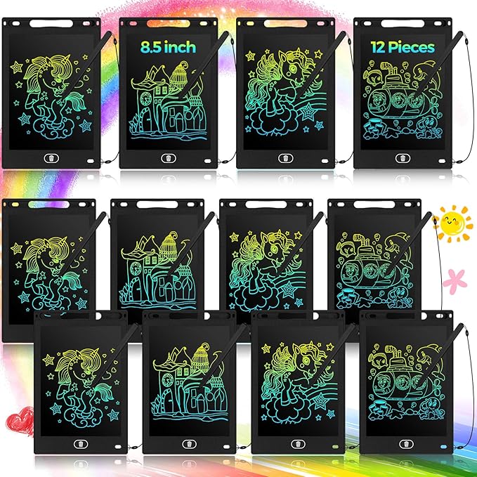 Tinlade 12 Pack LCD Writing Tablets for Kids, 8.5 Inch Erasable Doodle Boards Portable Electronic Drawing Pads, Learning Bulk Toys Gifts for School Prize (Black)