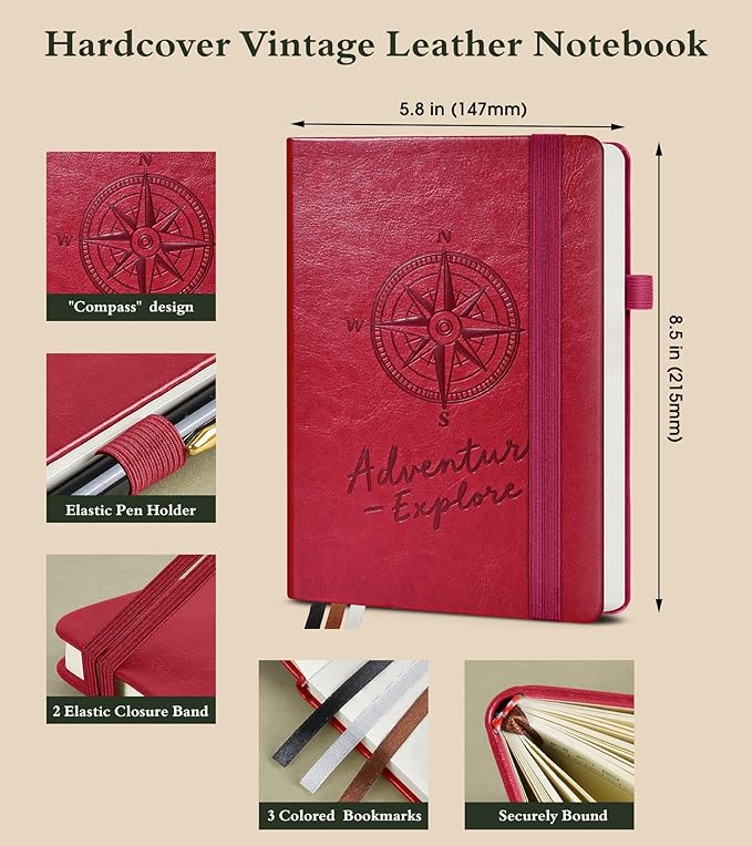 PAIBAS Blank Journal Notebook for Women Men,160 Pages,A5 Hardcover Sketchbook for Drawing, Sketch book, Unlined Notebooks for School,Work, Note Taking,Travel Journals for Writing 5.8"x8.5" (Burgundy)