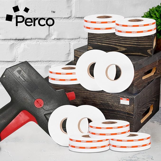 Perco Orange Reverse Print on White Dairy Labels to fit Monarch 1110 Price Gun - 16 Rolls, 17,000 Labels with Ink Roll Included
