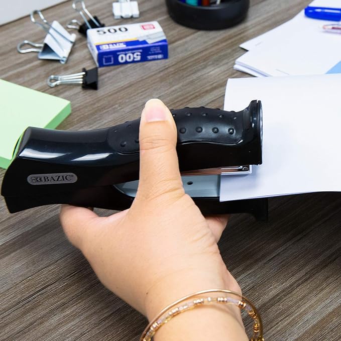 BAZIC Products Stand-Up Stapler w/500 Staples, Full Strip Size Standard (26/6), Black Durable Desktop Staplers for Home Office School, 1-Pack