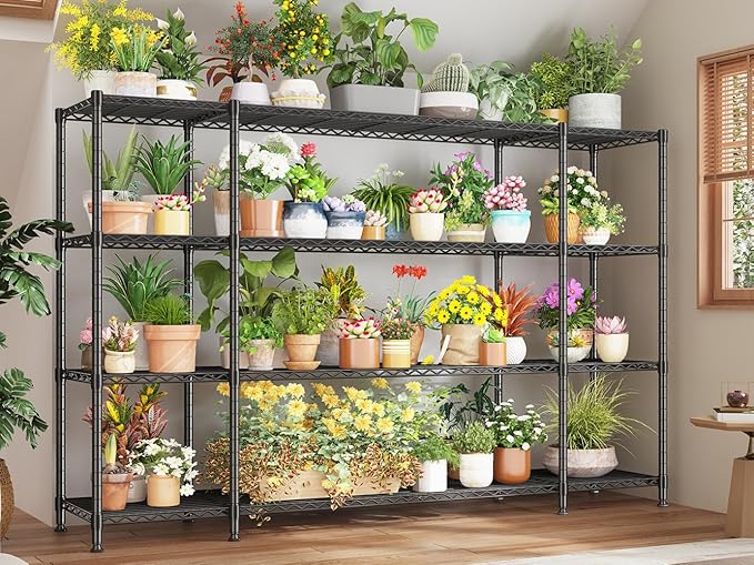 REIBII 78.4" W Storage Shelves 1500LBS, Metal Shelving Unit Wire Shelving for Garage Storage Rack, Adjustable Metal Shelf for Pantry Commercial Kitchen Garage Shelves, 78.4" W x 11.8''D x 59''H