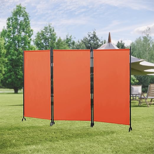 Proman Products - Galaxy Section Divider, Water Repellent Fabric Room Divider with Black Powder Coated Metal Frame for Indoors or Outdoors (Orange)