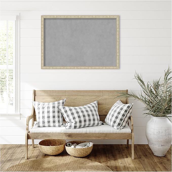 Amanti Art Silver Framed Magnetic Board 26x38 Large Vision Board for use with Magnets, 100% Metal Sheet to Display Items as Office Decor or for Home Organization in mudroom, Kitchen or Kids Room