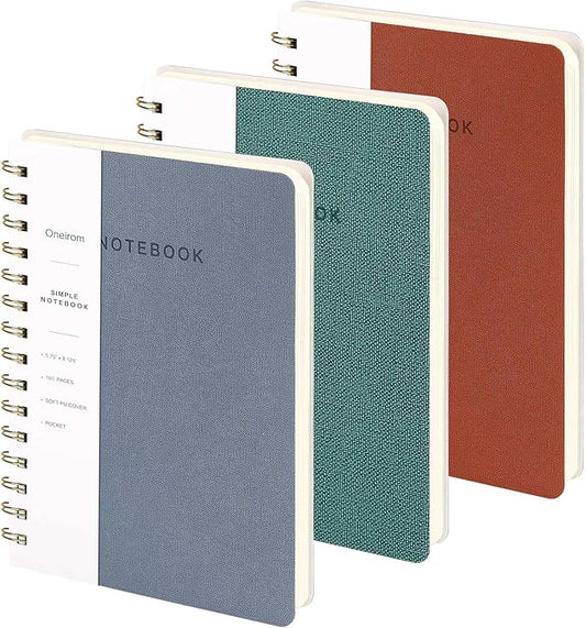 Spiral Notebook-5.75" x 8.125" College Ruled Journal with Inner Pockets and 160 Pages,PU Leather Cover Business Journal, Twin-Wire Binding Notebook Perfect for Office & Home School Supplies 3 pack Reefblue/Green/Brown