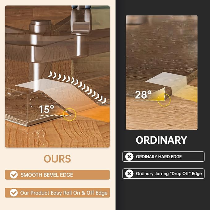 [Tempered Glass] 47“ x 40” Beveled Edge Glass Chair Mat with Polished Edge Clear Office Chair Mat, Glides Smoothly, Suitable for Carpet or Hardwood Floors
