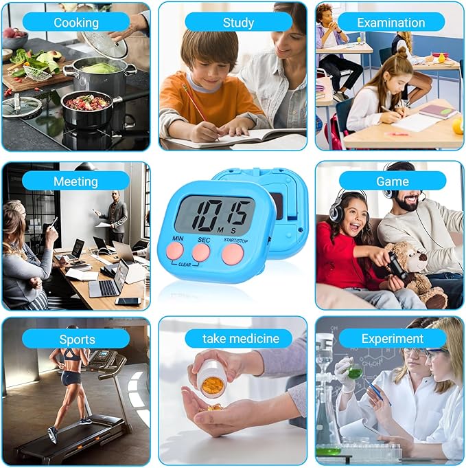 Mwellewm 24 Pcs Digital Timers for Classroom Kitchen Timers for Cooking Small Magnetic Stopwatch 6 Colors Mini Countdown Timer Loud Alarm Stop for Study Work Baking Sports Games Office Timer Clock
