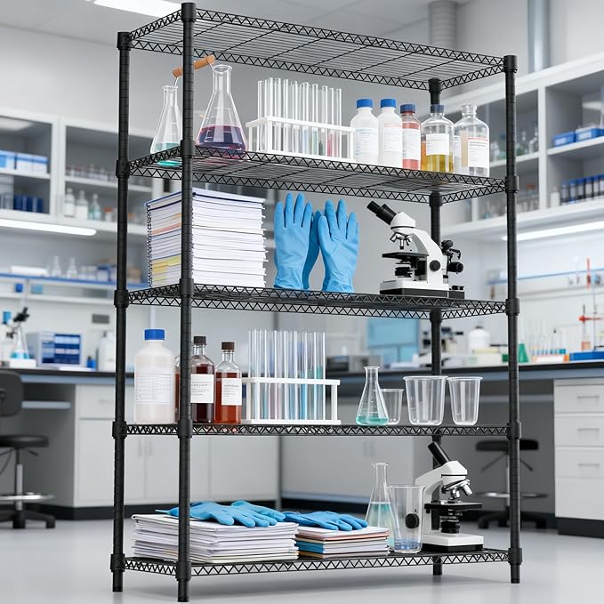 M MZG 5 Tiers Shelf 1750 lbs Steel Storage Shelving Utility Shelving Unit Steel Organizer Wire Rack for Home,Kitchen,Office,Garage Black 17.7" D x 47.2" W x 72.4" H