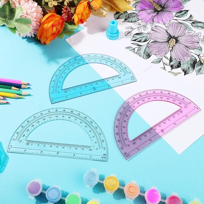 Zonon 12 Pack 6 Inch Plastic Protractor Christian Charity Donation 180 Degrees Pink Blue Clear Protractors for Classroom School Math Teacher Student Office Supplies Christmas Operation Gifts
