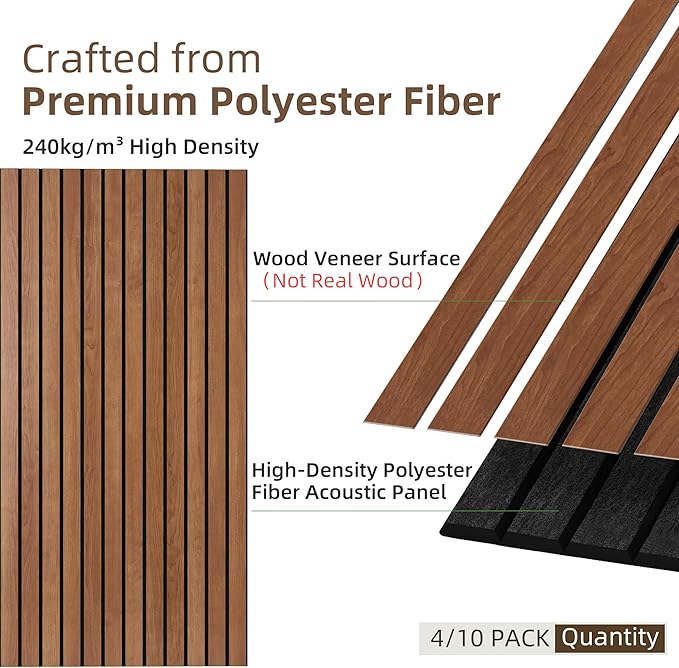 TO-TH Wood-Look Acoustic Wall Panels, 10 Pack 47.2” x 23.6” Sound Panels, Decorative Wood Panels for Wall Sound Dampening Panels for Home, Office, Basement, Cherry with Mitered Edges