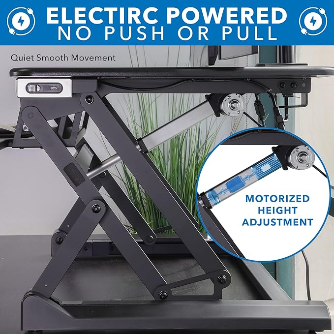 Mount-It! Electric Standing Desk Converter with Dual Monitor Arm, Stand Up Desk Riser X-Large 47.2" Wide, Electric Desk Riser with Mount for 2 Screens (Max 32"), Desktop with Keyboard Tray, USB, Black