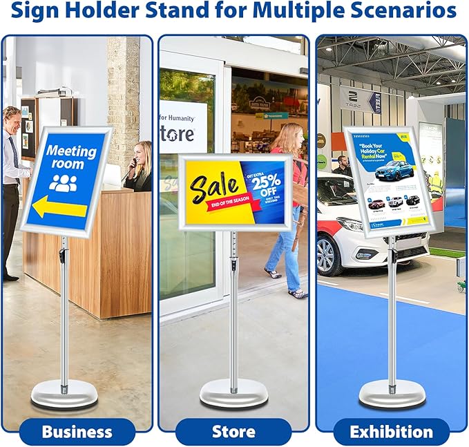 VAIIGO 6Packs Floor Standing Sign Holder Stands for Display 11x17Inch Pedestal Poster Sign Stand, Adjustable Sign Holder Stand for Vertical & Horizontal View Sign Display Stand, Silver