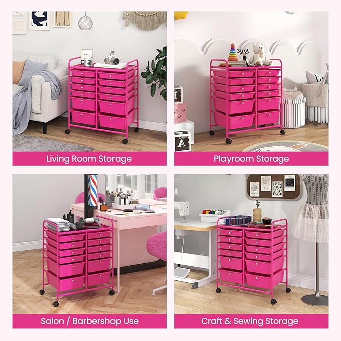 LDAILY 12 Drawer Rolling Storage Cart, Craft Cart Organizer on Wheels w/Metal Frame, Large Capacity & Smooth Drawer, Rolling Cart w/Drawers for Classroom, Office