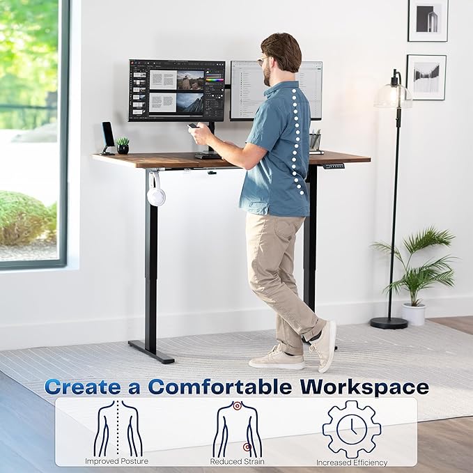 VIVO Electric 60 x 30 in Standing Desk, Memory Height Adjustment, 1B Series, Holds 220 lbs, Rustic Vintage Brown Top Black Frame, DESK-KIT-1B6N-30