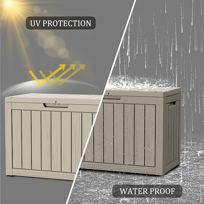 Yardgrace 45 Gallon Patio Storage Box - Waterproof Deck Box for Outdoor Toys, Space-Saving Resin Chest with Lock for Cushions & Pool Gear, UV-Resistant, Ash Grey