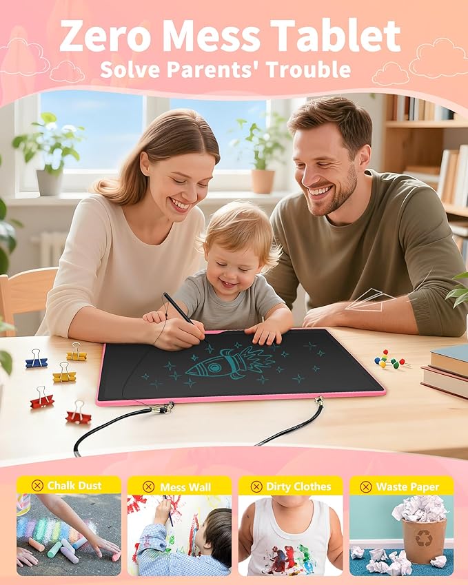 [Rechargeable] 20 Inch LCD Writing Tablet for Kids, Extra-Large Drawing Tablet for Adults, Educational & Learning Toys for Boys Girls Ages 8-12 Years Old, Drawing Board for Kids Birthday Gift (Pink)