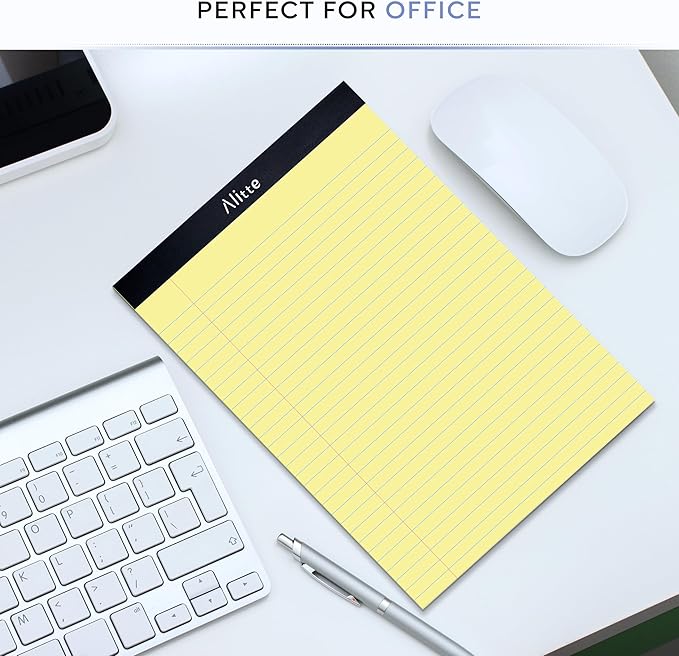 Alitte Yellow Legal Notepads 8.5 x 11, Pack of 3 - Perforated Wide Ruled Writing Pad - Premium Thick Paper, No Ink Bleeding - Blank Legal Pads For Home, Office, School, Business - 50 Sheets Per
