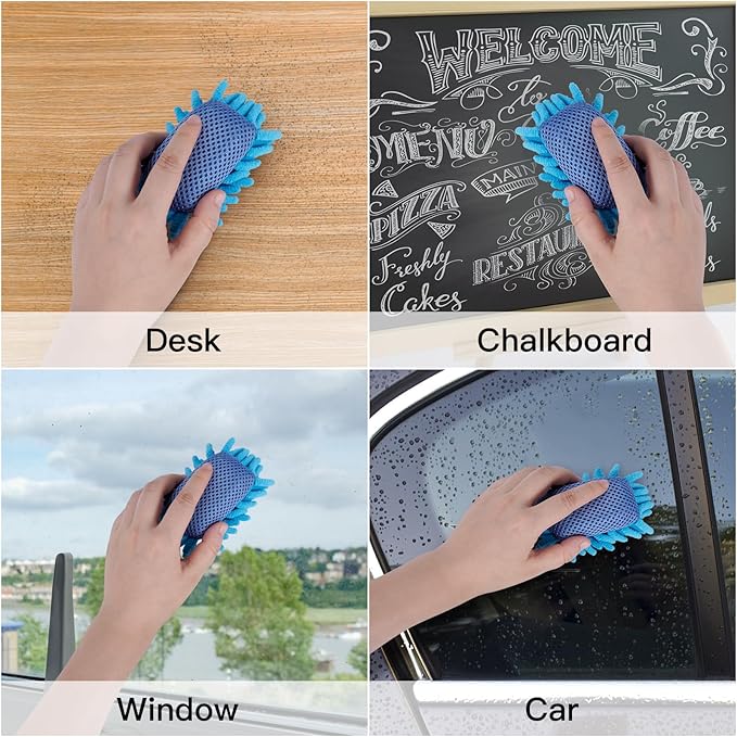 SITHON 4 Pieces Magnetic Microfiber Shag Whiteboard Eraser, Washable Microfiber Shag Dry Erase Board Eraser for Markers, Chalk, Home and Office (Blue)