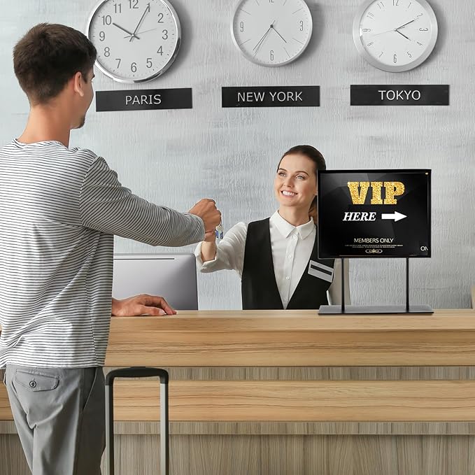Zhengmy 1 Pcs Tabletop Sign Holder with Flat Base 11" x 8.5" Double Sided Countertop Sign Holder Horizontal Desktop Display Stand Metal Poster Display Stand for Office Store Restaurant Hotels, Black